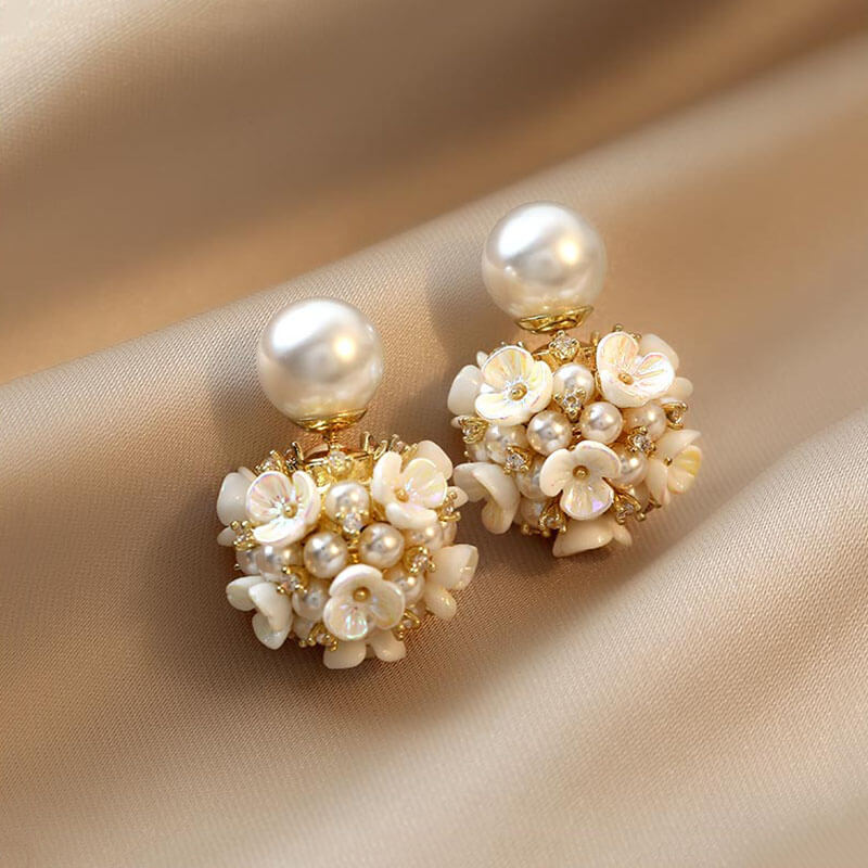 Pearl Flowers Ball Stud Earrings, Pearl Earrings for Women - LUXYIN