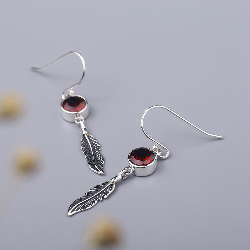 Original Garnet Feather Drop Earrings