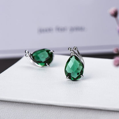 S925 Green Crystal Stud Earrings