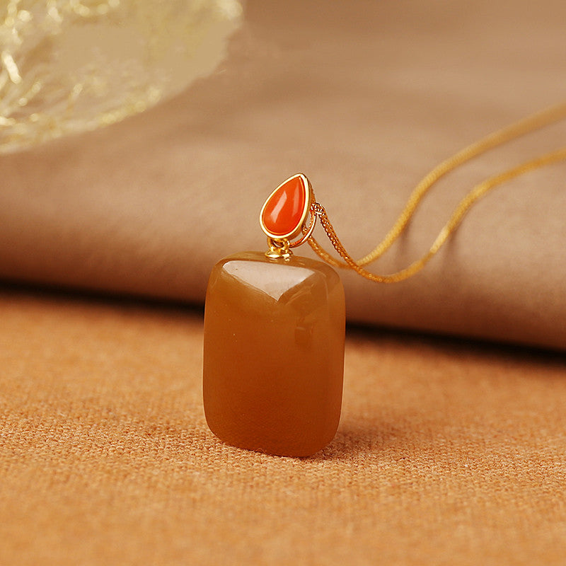 Natural Carnelian Jade Pendant Necklace - LUXYIN