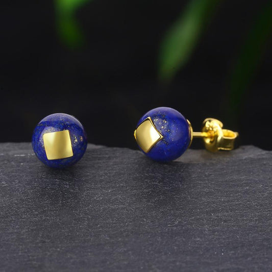 Pendientes de botón vintage de lapislázuli