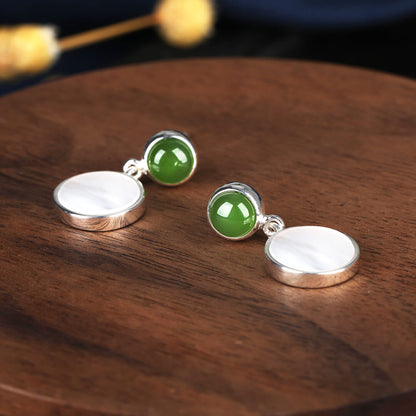 Shell Stone Green Jade Stud Dangle Earrings