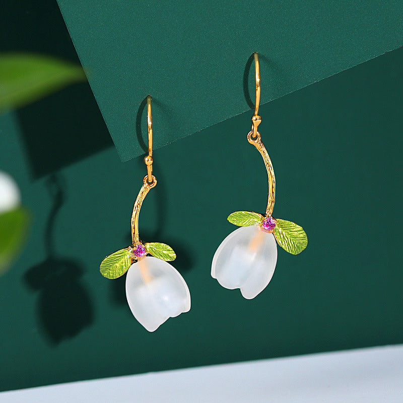 Gorgeous Natural Crystal Flower Silver Drop Earrings - LUXYIN