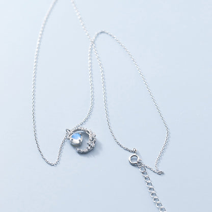 Moon Glaze Diamond Silver Necklace, Crystal Pendant - LUXYIN