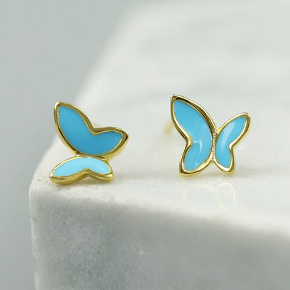 Pendientes Mini Mariposa Azul Plata