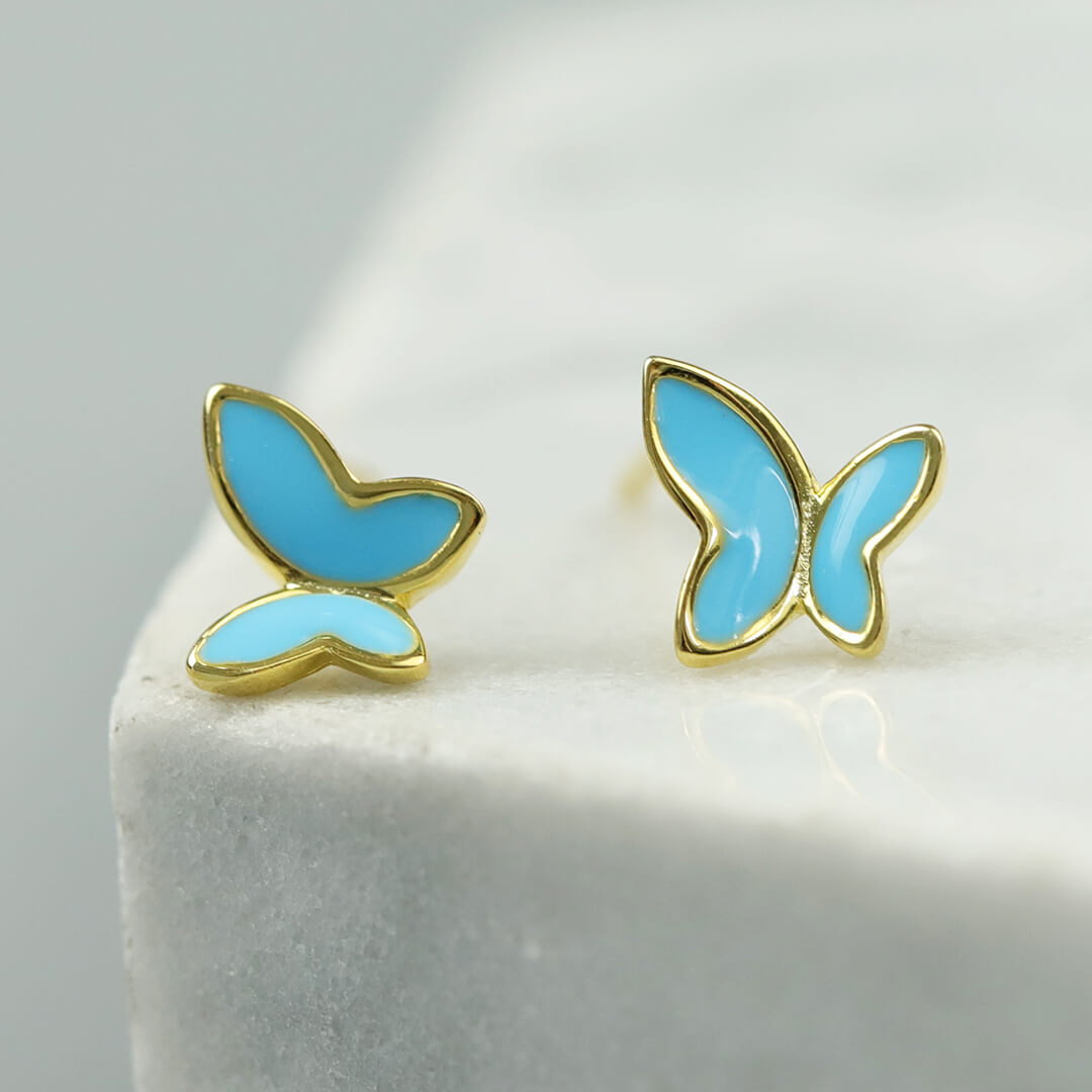 Mini Blue Butterfly Silver Stud Earrings