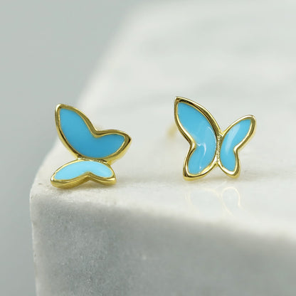 Mini Blue Butterfly Silver Stud Earrings