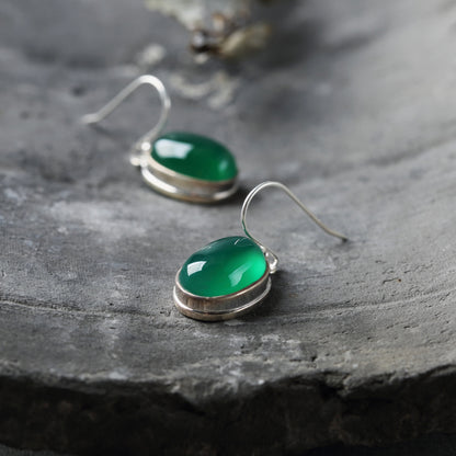 Handmade Green Jade Hook Drop Earrings
