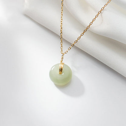 Hetian Jade Round Pendant with Chain, Natural Jade Necklace - LUXYIN