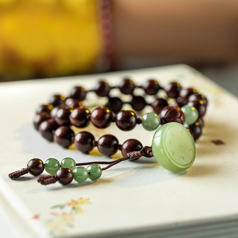 Natural Jade Narra Bracelet with Buddha Beads - LUXYIN