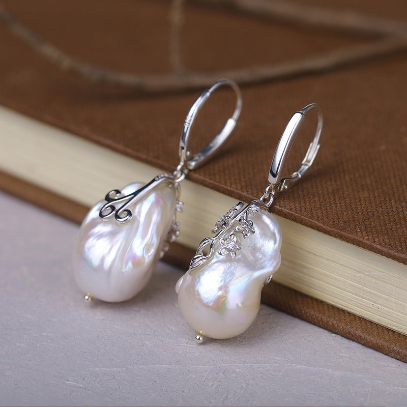 Natural Engraved Baroque Pearl Earrings