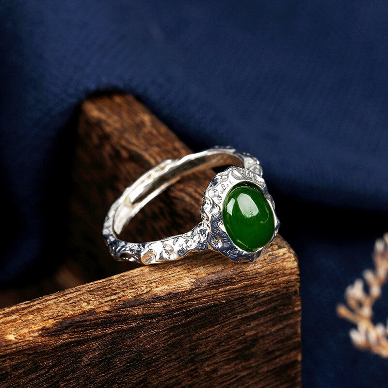 Natural Garnet Jade Silver Open Ring