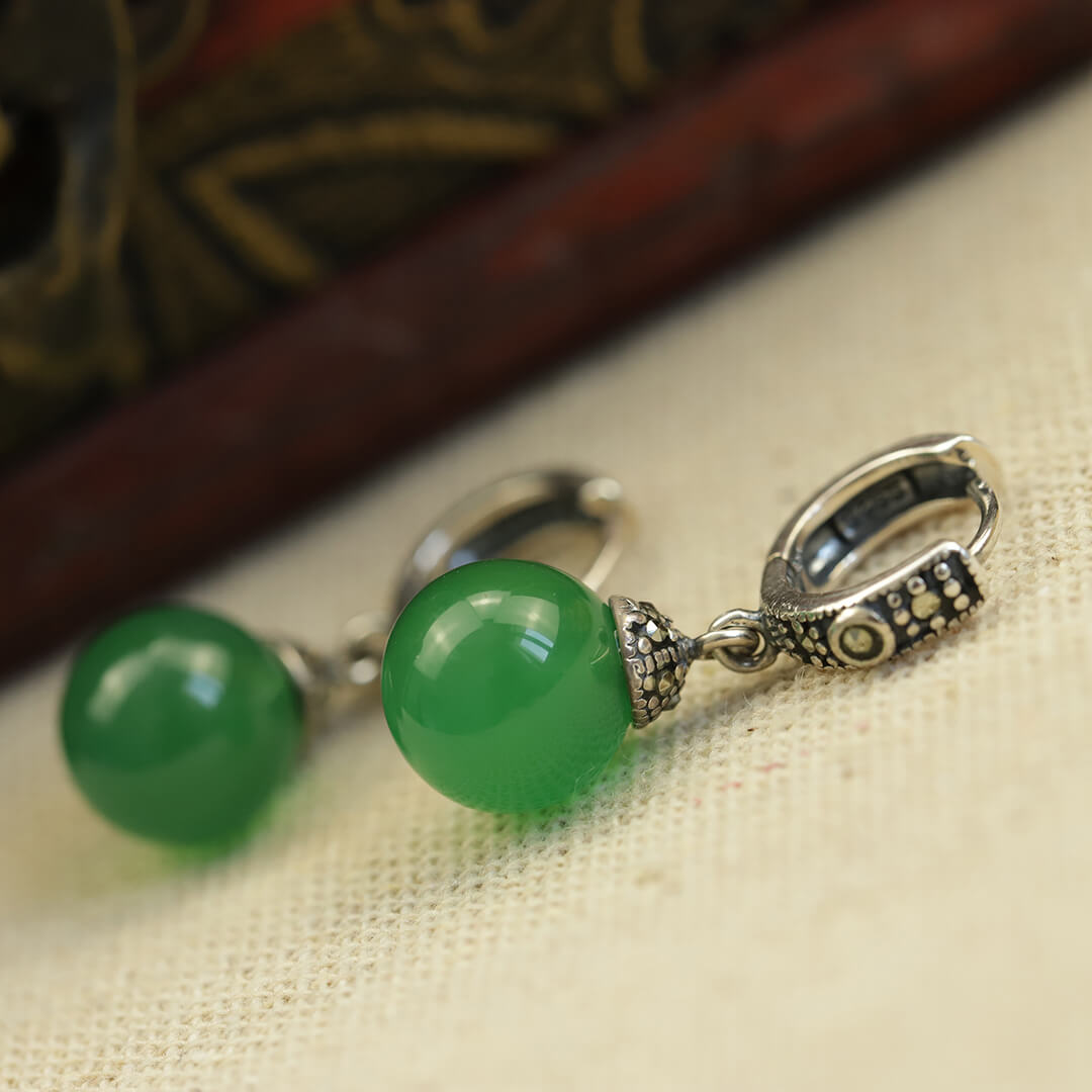 Vintage Handmade Jade Silver Earrings