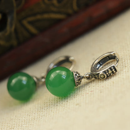 Vintage Handmade Jade Silver Earrings
