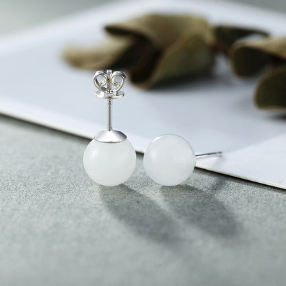 Natural White Jade Stud Earrings