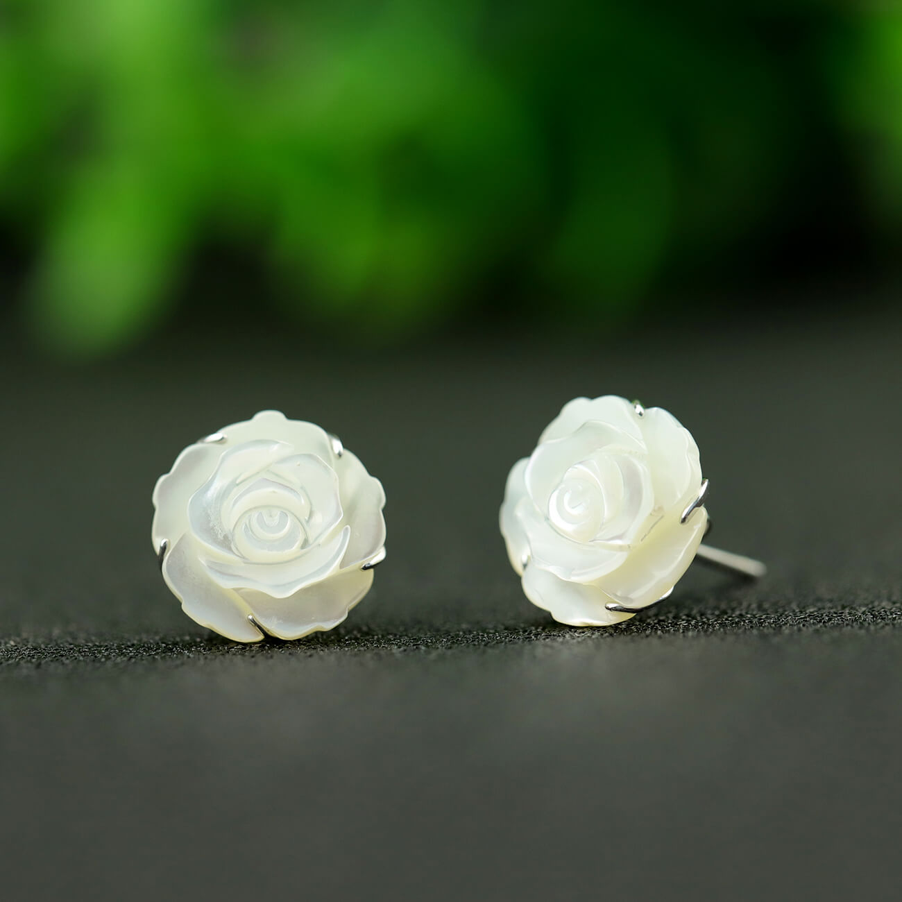 Natural Shell Rose Flower Stud Earrings