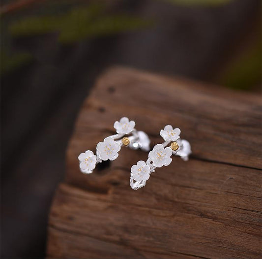925 Sterling Silver Plum Flower Earrings