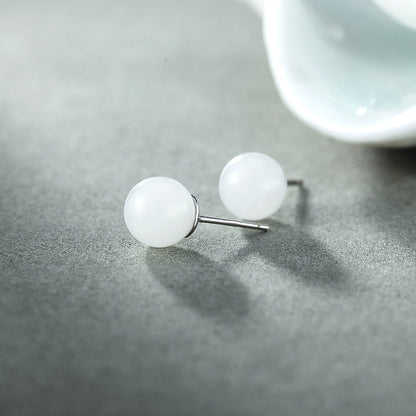 Natural White Jade Stud Earrings