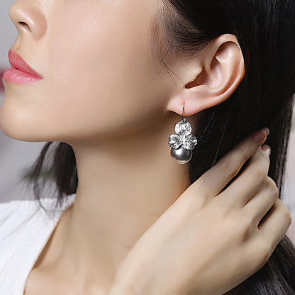 Retro Flower Pearl Drop Earrings