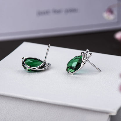 S925 Green Crystal Stud Earrings