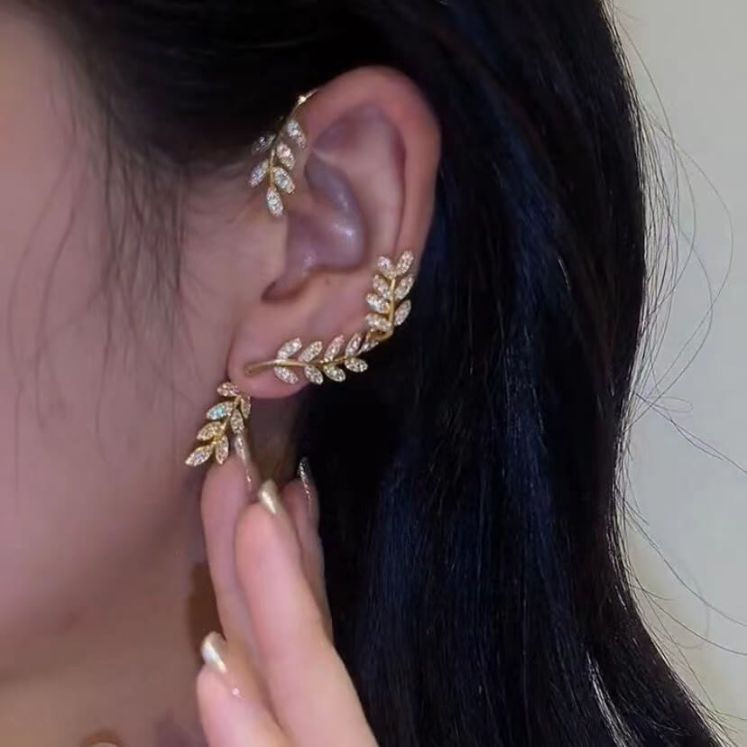 Leaves Ear Cuffs Stud Earrings, Non-pierced Clip on Earrings - LUXYIN