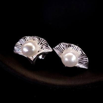 Gingko Pearl Stud Earrings