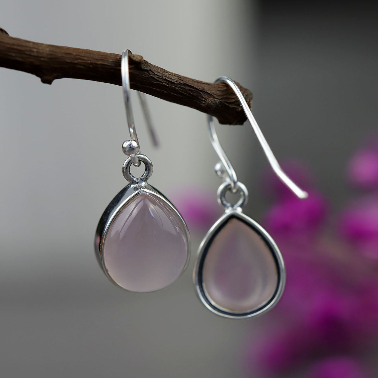 Natural Pink Crystal Drop Earrings