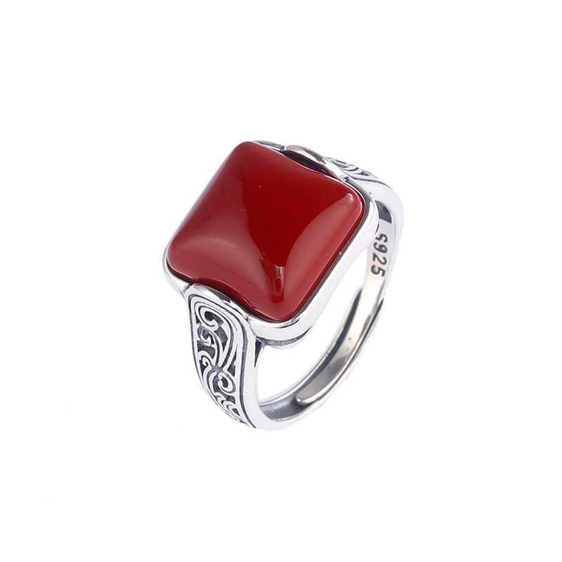 Natural Agate Ring Open Size with Red Stone