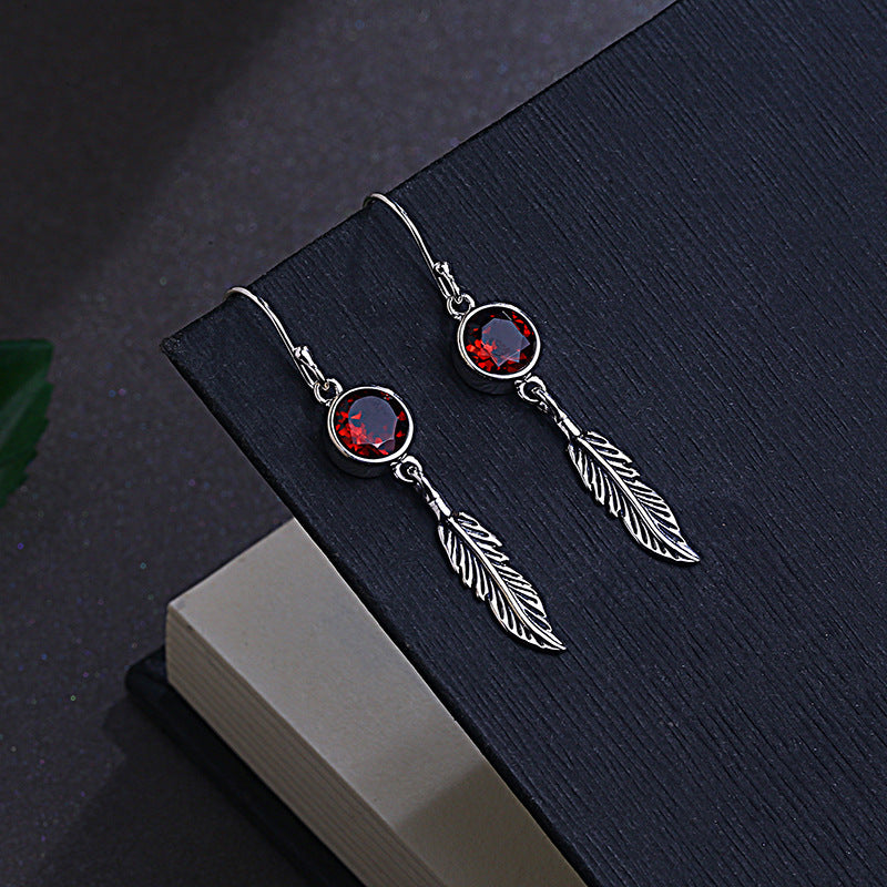 Original Garnet Feather Drop Earrings