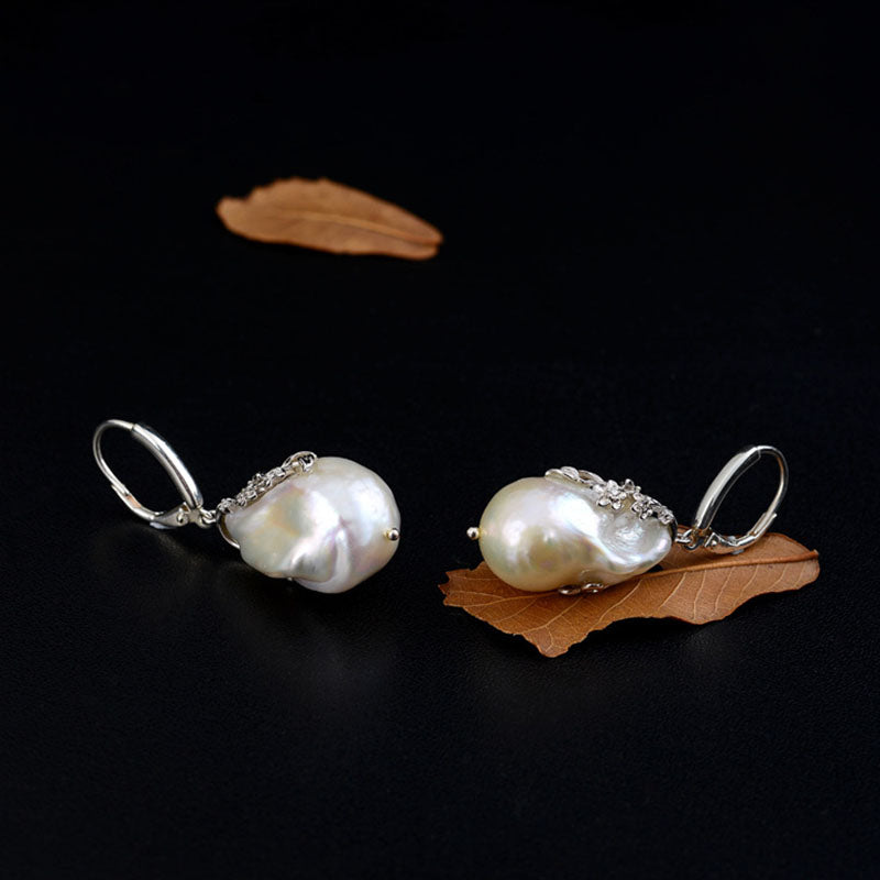 Natural Engraved Baroque Pearl Drop Earrings