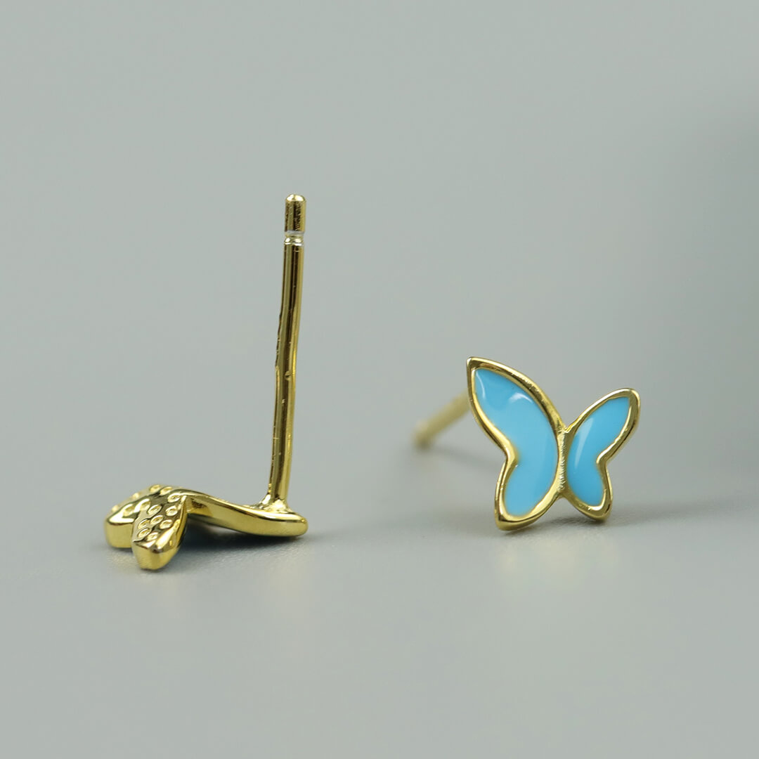 Mini Blue Butterfly Silver Stud Earrings
