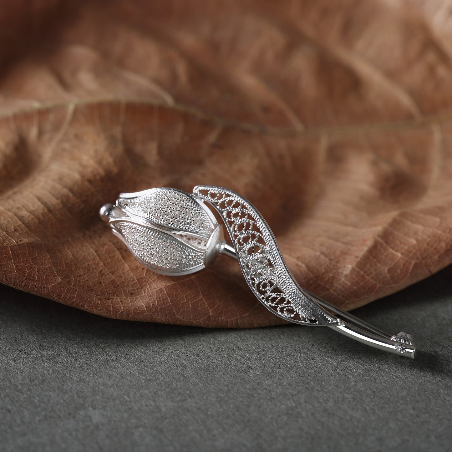 Broche Flor Vintage Hecha A Mano Plata