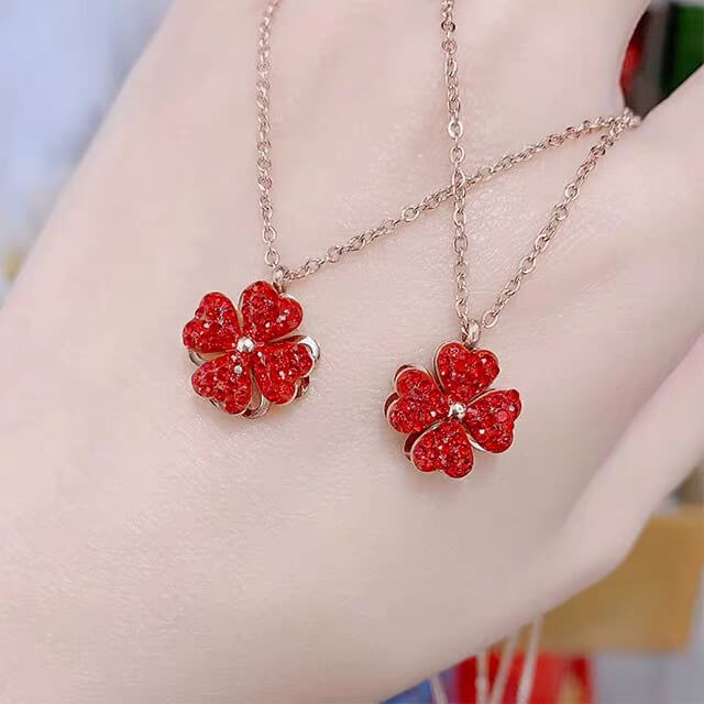 Lucky Red Clover Rotating Necklace