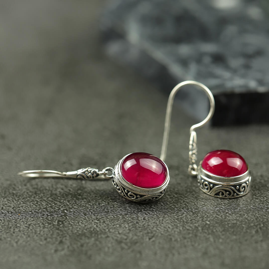 July Birthstone Ruby Vintage Drop Earrings