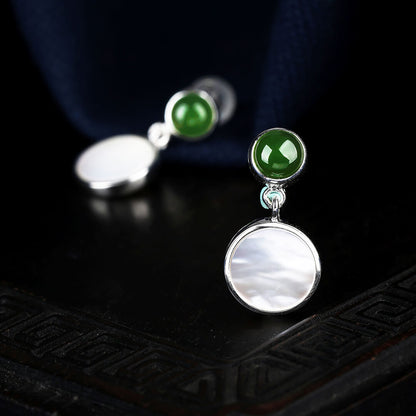 Shell Stone Green Jade Stud Dangle Earrings