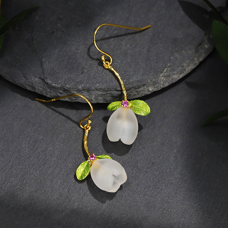 Gorgeous Natural Crystal Flower Silver Drop Earrings - LUXYIN