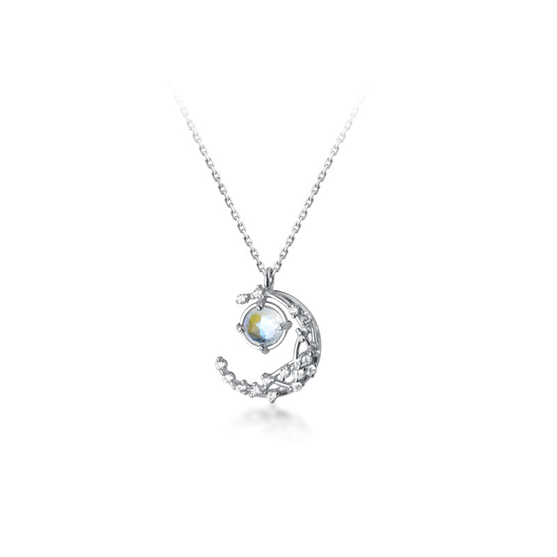 Moon Glaze Diamond Silver Necklace, Crystal Pendant - LUXYIN