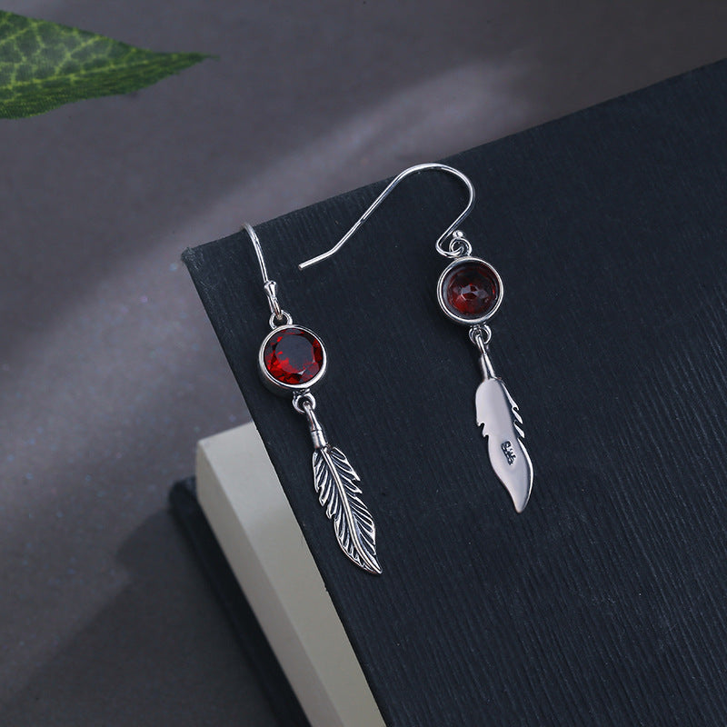 Original Garnet Feather Drop Earrings