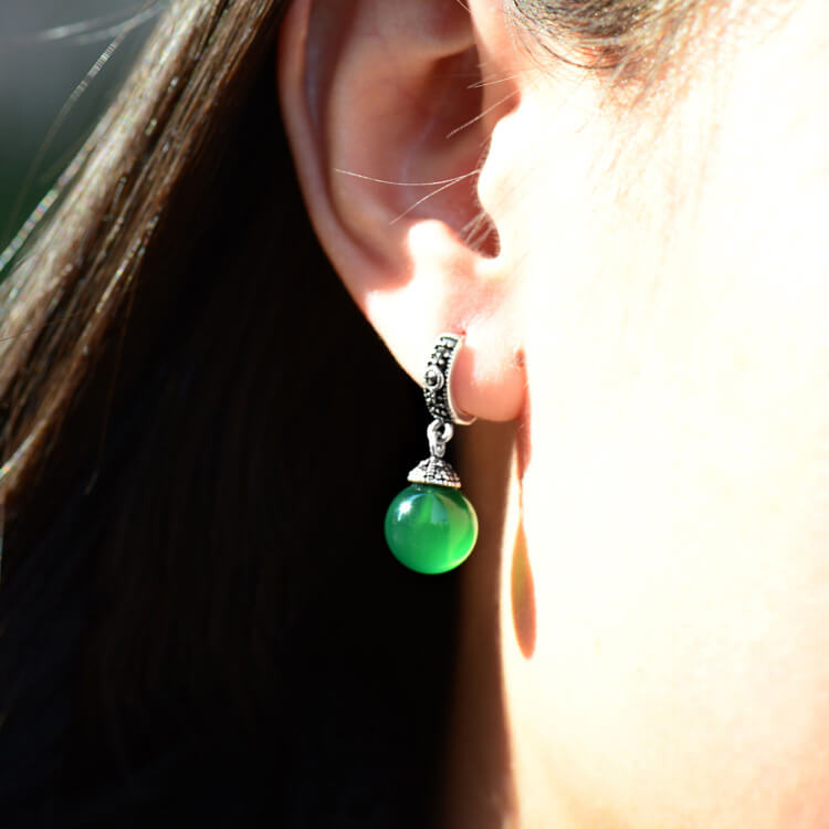 Vintage Handmade Jade Silver Earrings
