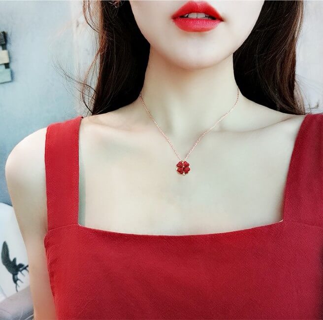 Lucky Red Clover Rotating Necklace