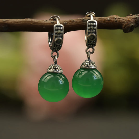 Vintage Handmade Jade Silver Earrings