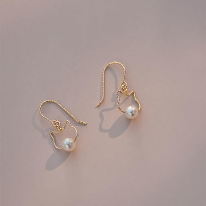 Lovely Gold Cat Pearl Drop Earrings, Pearl Dangle Earrings - LUXYIN
