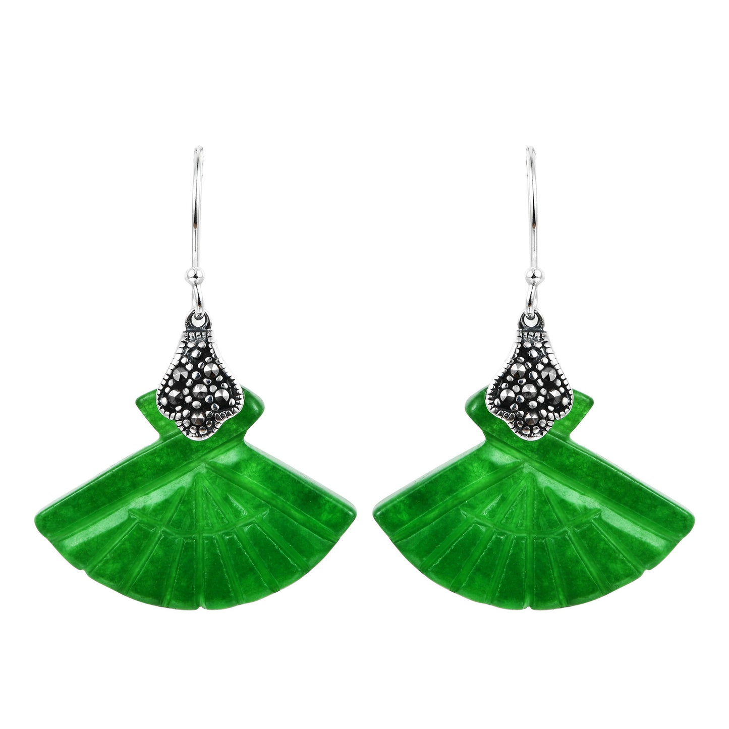 Original Fan-shaped Green Jade Drop Dangle Earrings