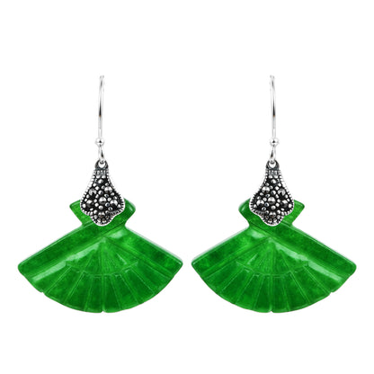 Original Fan-shaped Green Jade Drop Dangle Earrings
