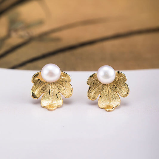 Maple Leaf Freshwater Pearl Silver Earrings