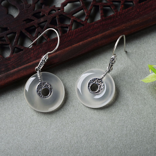 White Jade Circle Drop Earrings