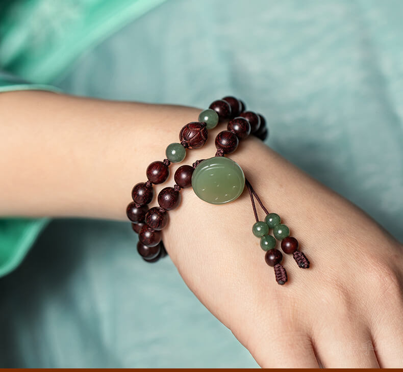Natural Jade Narra Bracelet with Buddha Beads - LUXYIN