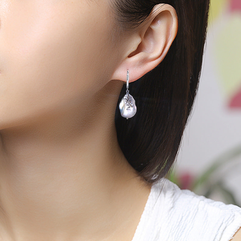 Natural Engraved Baroque Pearl Drop Earrings
