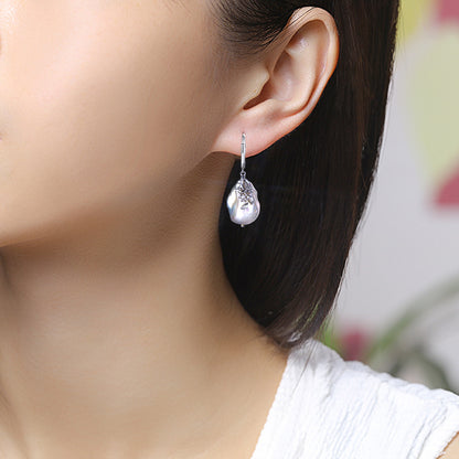 Natural Engraved Baroque Pearl Drop Earrings