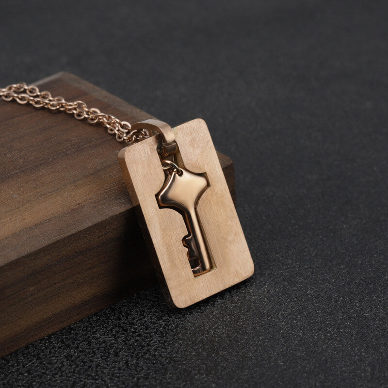 Couple Heart Lock Bangle Key Necklace, Lock Key Pendant - LUXYIN